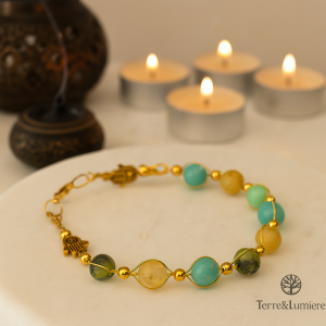 bracelet personnalisé, terre&lumiere, atelier de vanessa, spirituel, minéral, lithothérapie, pierre, intuition, clairvoyance, apaisement, bien être,