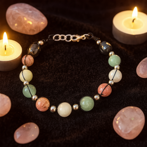 bracelet personnalisé, terre&lumiere, atelier de vanessa, spirituel, minéral, lithothérapie, pierre, intuition, clairvoyance, apaisement, bien être,