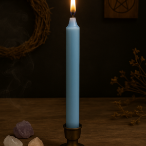 bougie de rituel, bougie bleue, paix, intuition, communication, sérénité, méditation, calme, Terre & Lumière, artisanat spirituel, bougie artisanale, bougie teintée, confiance, vérité, guérison émotionnelle, énergie de l’eau
