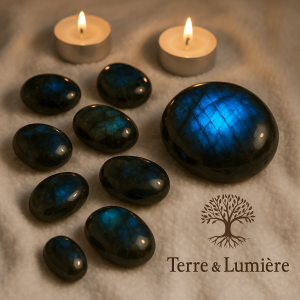 labradorite, pierre de protection, bouclier énergétique, intuition, hypersensibilité, lithothérapie, pierre irisée, protection émotionnelle, énergie, transformation
