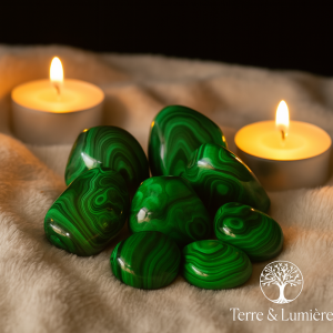 malachite, pierre de transformation, protection énergétique, guérison émotionnelle, libération, lithothérapie, pierre verte, courage, équilibre émotionnel, purification