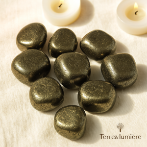 La pyrite est une pierre d’abondance et de protection. Elle stimule la confiance, la motivation et l’énergie d’action, tout en soutenant la stabilité, le rayonnement personnel et la réussite dans les projets.